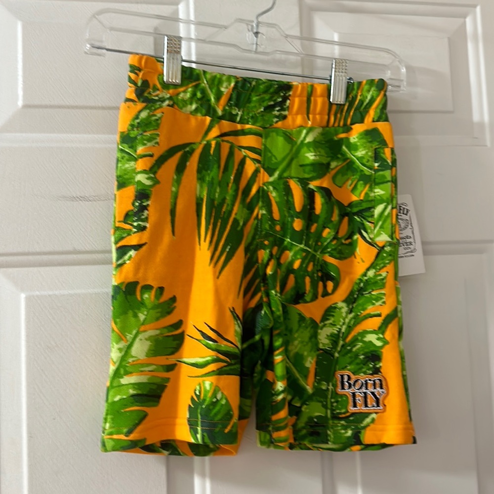 BORN FLY TROPICAL SHORTS: ORANGE/GREEN: NEW WITH TAGS: SIZE MEDIUM (5)